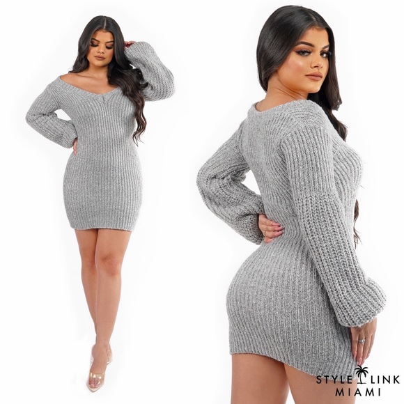 Grey Sweater Mini Dress - Picture 3 of 5